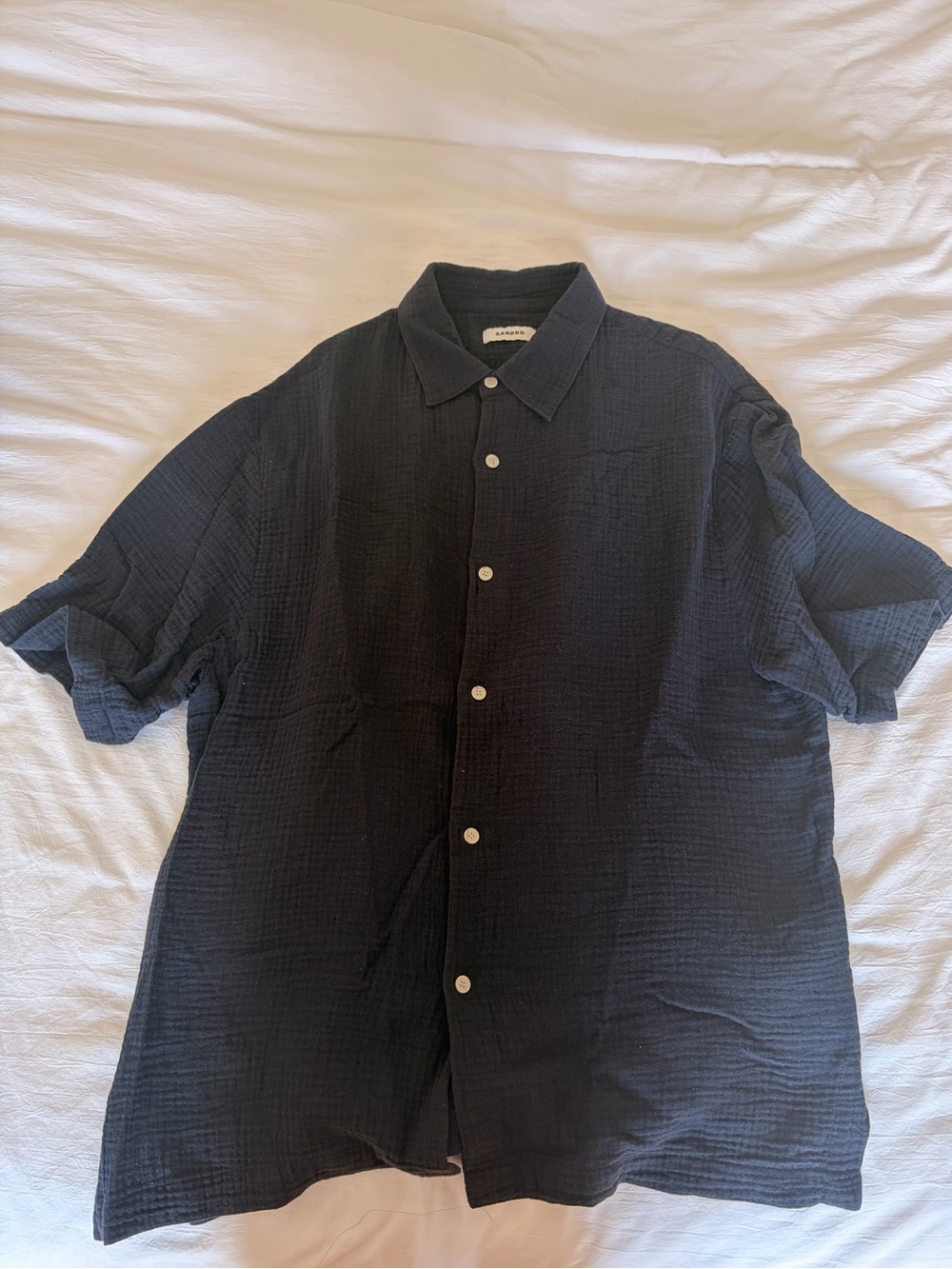 Sandro Blue Short Sleeve Button Down Shirt L